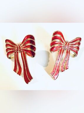 Gold and Red Bow Stud Earrings*